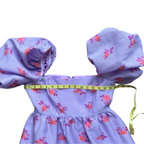 CHELSEA28 Brocade Puff Sleeve Babydoll Dress In Purple size xsmall. - Picture 7 of 11